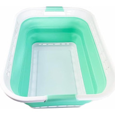 SAMMART 42L Collapsible Plastic Laundry Basket - Collapsible Pop Up Storage Bin / Organiser - Portable Washing Tray - Space Saving Basket/Basket (White/Pale Jade)