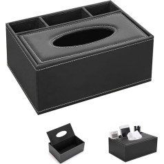 Gfamous Rectangular Tissue Box Made of PU Leather, 1 Piece Tissue Box, Multifunctional Tissue Holder, Elegant and Stylish Napkin Holder for Home, Desk Storage Box, Black