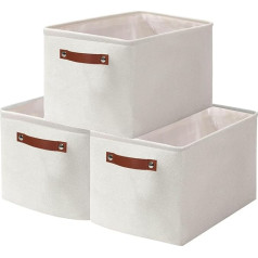 OUTBROS Foldable Storage Baskets with Handles, Thickened Fabric Storage Box, Set of 3, Canvas Fabric Basket for Cupboard, Shelves, Bedroom, 37 x 26 x 20 cm, White