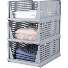 Yorbay atvilktņu kaste, stackable garderobes organizators, plauktu glabāšanas kaste, apģērbiem, virtuvēm, guļamistabām (4, pelēka)