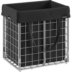 SONGMICS Laundry Basket 50 L, Foldable Laundry Hamper, Removable and Washable Laundry Bag, Metal Wire Frame, for Bedroom, Bathroom, Laundry Room, Silver-Black LCB150B01