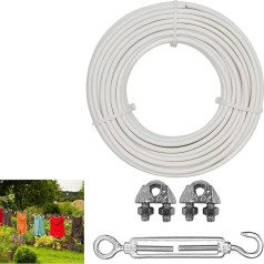 parpyon® Outdoor Washing Line 20 m x 4.5 mm Heavy Duty Outdoor Clothes Line Made in Italy Coated Steel Cable (Wire+Kit, 20 m)