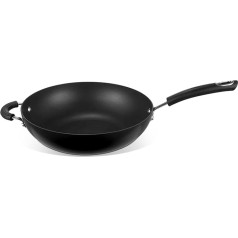 Circulon Total Induction Wok panna, 30 cm, neslīpo pārklājums, servējamā panna ar rokturi, indukcijas panna, droša cepeškrāsnī un trauku mazgājamā mašīnā, cieti anodēti trauki, melna krāsa