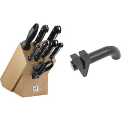 ZWILLING Twin Gourmet Messerblock, 9-teilig, Holzblock & Twinsharp Messerschärfer für Grob- und Feinschliff, Mit voreingestelltem Schleifwinkel, Schwarz [Ražots Vācijā]