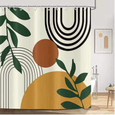 ASDCXZ Boho stils Duschvorhang 180x180 cm, Modern Abstrakt Kunst Boho Sonne Grün Blätter Gelb Bad Waschbar Duschvorhänge Polyester Textil Wasserdicht Duschvorhang für Badewanne mit 12 Haken