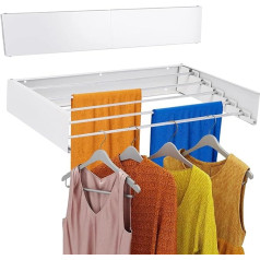 Whemyreat Portable Clothes Rack, Foldable, Extendable Clothes Airer, Stainless Steel, Foldable Clothes Hanger, Metal Towel Drying Rack, 5 Aluminium Poles, 60 Pound Capacity (White)