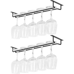 17 Inch Wine Glass Holder Under Cabinet Long Single Rail Wine Glass Rack Metal Wine Glass Storage Holder with Screws Wine Glass Hanger for RV Cabinet Kitchen Bar (Black, 2 Pack)