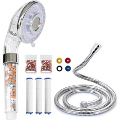 Shower Head and Hose, 1.5 m, High Pressure Handheld Shower Head, Hard Water Filter, Saving Bathing for Adults, Kids, Pets, Home and Gym (7 Speeds)