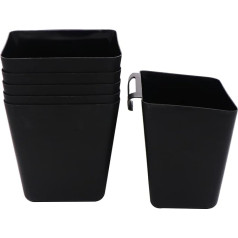 DUTWROY Hanging Storage Baskets, Pack of 6, Black Hanging Containers, Plastic Hanging Baskets, Hanging Containers with Hooks, 12 x 9.5 x 12.5 cm (L x W x D) for a Serving Trolley, Kitchen, Garden