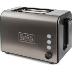 BLACK+DECKER BXTO900E - 900W Stainless Steel Toaster with 2 Extra Wide Slots of 42 x 137 mm, 7 Roasting Levels, Auto Centring System, Functions Stop, Reheat and Defrost