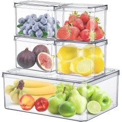 5 Pieces Fridge Storage Containers, Plastic Food Storage Box for Keeping Vegetables, Fruits and Meat Fresh, Multifunctional Stackable Food Containers Set