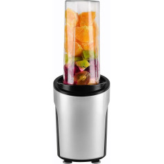 Kalorik TKG BL 3009 Smoothie Maker & Stand Mixer, 2 sajaukšanas trauki 600 ml un 500 ml, 2 nerūsējošā tērauda naži ar četrām malām, stikla kauss, dzeršanas un uzglabāšanas vāks, 450 W, sudraba/melns