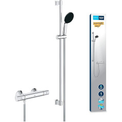 GROHE Precision Start 34854001 Shower Rail Set Including Thermostat, 3 Jet Types, 900 mm Shower Rail, Includes Installation Tools, Chrome