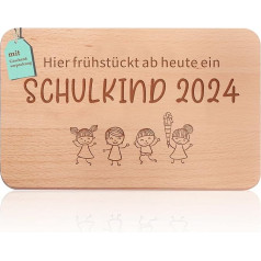 Frühstücksbrett aus Bucheholz mit Gravur Schulkind 2024 - Schulanfang Geschenk für Junge und Mädchen