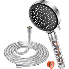 Shower Head with Hose 1.8 m, YEAUPE with Filter, Rain Shower with 6 Jet Types, Water-Saving, Large, Anti-Limescale Function, Chrome