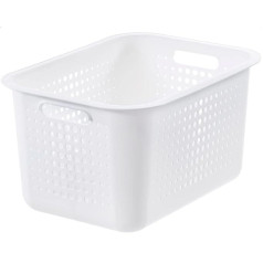 SmartStore 13L Recycled Plastic Storage Basket with Handles - White - Stackable on Top of Each Other - Medium Basket - L37 x W28 x H20 cm