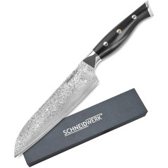 SCHNEIDWERK Santoku nazis Damaskas nazis Virtuves nazis 19 cm asmens garums G-10 rokturis Melns 67 slāņu nerūsējošā tērauda damaskas ļoti ass Pavāra nazis izgatavots no damaskas tērauda, damaskas tērauda, nerūsējošais tērauds