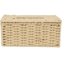 Wanjorlay Rattan Tissue Box Towel Holder Vintage Desk Storage Container Beige