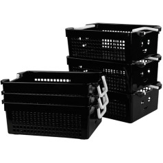 Cadineer Plastic Storage Baskets Set of 6 Black Plastic Baskets with Handles