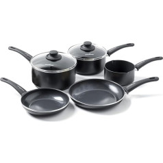 GreenChef Diamond Soft Grip Kochgeschirr-Set mit Antihaftbeschichtung, 7-teilig, PFAS-frei, Schwarz