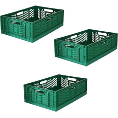 Roxform - 43L Multipurpose Storage Box - Durable Extra Strong Portable Plastic Stacking Box - Friction Wall Basket - (Green) - Pack of 3