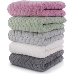 Qibesiey Towel with hanging loop, set of 5 towels with hanging loop. Strong absorbent towels made of soft microfibre with wheat skewer pattern, suitable for kitchen and bathroom