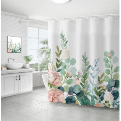 TURIM Green Leaf Shower Curtain 240 x 200 cm Water-Repellent Anti-Mould Fabric Bathroom Curtain Motif E 240 x 200 cm