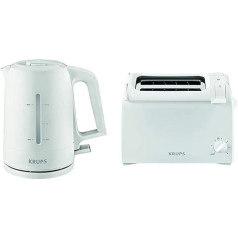 Krups BW2441 Pro Aroma tējkanna | 1,6 L ietilpība | 2400 W | Apgaismots ieslēgšanas/izslēgšanas slēdzis | Balta un KH1511 Aroma grauzdošļātājs ar 6 grauzdēšanas vietām un 2 grauzdēšanas vietām, balts