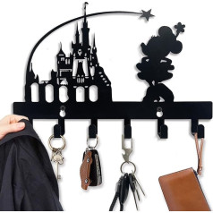 Viiluuxr Key Board Black and 6 Hooks Key Holder No Drilling Wall Mounting Space Saving Portable Organiser Key Rack Storage Children's Coat Hook Multipurpose Hook