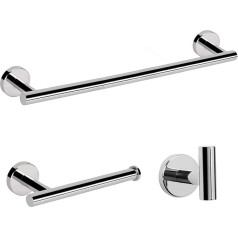 YUET Chrome vannas istabas piederumu komplekti Towel Rail Ring Bars vannas istabai SUS 304 nerūsējošā tērauda aparatūras sienas statīvs, 12 collu vannas istabas sliede + tualetes rullīšu turētājs + halāta āķis