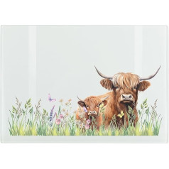 Highland Cows Small Glass Worktop Saver - rūdīta stikla dēlītis - virtuves karstumizturīgs dēlītis ar neslīdošām kājām, 28,5 cm x 20 cm, 28,5 cm x 20 cm