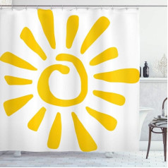 ABAKUHAUS Sun Shower Curtain, Doodle Sun Burst Summer, Fabric Fabric Bathroom Decoration Set with Hooks, 175 x 200 cm, Yellow White