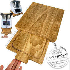 Calotti® Oak IDOKY® dizaina bīdāmā tāfele ar masīvkoka sagriešanas dēli Thermomix® un Monsieur Cuisine® un citiem lieliem virtuves kombainiem. Eiropas ozols, eļļots.