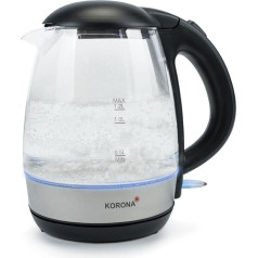 Korona 20608 Kettle, 1.2 Litres, Made of High-Quality Glass, BPA-Free, Powerful 2,200 Watts, Fast Boiling Water, Blue LED Lighting