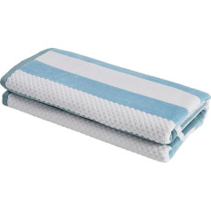 Superior, Checked, Oversized Textured Beach Towel, Cotton, Aero Blue, Pair 34 x 64 Inches