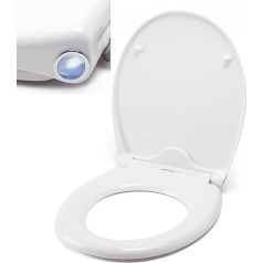 MSV WC Sitz Toilettendeckel Duroplast mit Absenkautomatik und auf Knopfdruck abnehmbar zur Reinigung in Weiß - Easy Fix Clip System - mit LED Nachtlicht