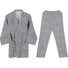 Unisex Kimono Jinbei krekls bikses atpūtas apģērbs Kokvilnas Spa Bathrobe V-veida kakla naktskrekls Japāņu Yukata pidžama Mīksts halāts Gadījuma miega halāts Ērts naktsveļa pidžama Ērts naktsveļa pidžama