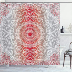 ABAKUHAUS pelēks un sarkans dušas aizkars, Boho Mandala, ūdensnecaurlaidīgs, necaurspīdīgs, ar 12 riņķiem, ilgnoturīgs, izturīgs pret baktērijām un pelējumu, 175 x 200 cm, pelēks un sarkans