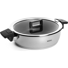 Woll Concept Inductive Stewing Pan with Lid Diameter 28 cm Height 8 cm 4.8 L Suitable for All Types of Cookers Stainless Steel Oven Safe up to 200° Silver with Non-Stick Seal