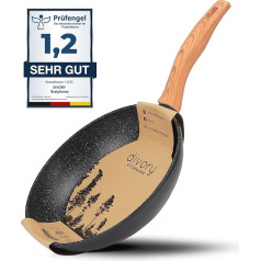 DIVORY Bratpfanne 32cm Induktion - Antihaft Beschichtete große Universalpfanne für alle Herdarten - Sichere Griffe, Spülmaschinen geeignet (Helles Holz, 32cm)