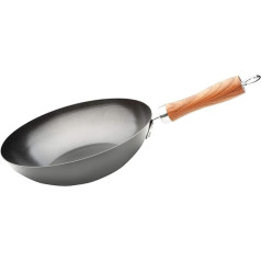 WECOOK! Carbono Induction Wok, 24 cm, nesadalāms pārklājums Titanium Quantanium 3-Layer Ecological PFOA-Free, oglekļa tērauds, koka imitācijas rokturis, piemērots visu veidu plītīm, Vitro Ceramic, gāzes plīts