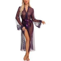 RSLOVE apakšveļa sievietēm Sexy Long Lace Bathrobe Robe Mesh Chemise Dress Babydoll Cover Up