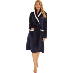 AMYTIS LINGERIE Bathrobe for Women, Female Dressing Gown, Soft Lightweight Plush Sleepwear with Pockets, Sizes S - 3XL, Navy Blue Letter