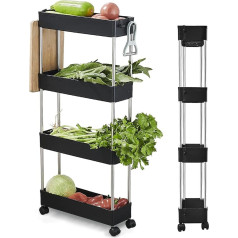 Wopeite Kitchen Trolley with 4 Levels, Kitchen Shelf, Recess Shelf on Wheels, Rolling Trolley, Recess Shelf 13 cm Wide, Storage Shelf for Kitchen, Office, Bathroom, Laundry Room, Plastic, 40 x 13 x 86