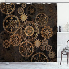 ABAKUHAUS Steampunk Shower Curtain, Wheels Dark Shadows, комплект декора для ванной комнаты из ткани с крючками, 175 x 180 см, темно-коричневый Sand Brown