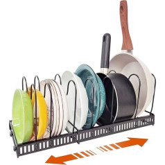 wiksite Expandable Pan Organizer Rack, Pot Lid Holder, Adjustable Bakeware Rack, Cutting Board, Storage Rack for Cabinet, Pantry, Kitchen Storage (7 Dividers)