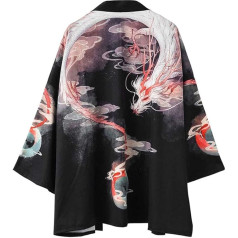 Siehin Vīriešu pūķis drukāt Pavasara vasaras Kimono Cardigan Japāna Happi Kimono jaka Yukata Coat Ukiyoe Baggy Tops