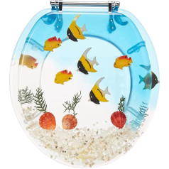 BH Home & Linen Круглое сиденье для туалета с рыбками WC-Sitz für Aquarium, rund, Polyresin, Textil, blau, 43,18 см