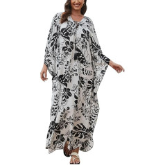 L-Peach Sieviešu kaftāns naktskrekls Ilgs atpūtas tērps Caftan pludmales kleita Cover Up Robe Sarong Pareo