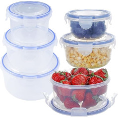 6 apaļu pārtikas uzglabāšanas trauku komplekts ar vāku, 1000 ml + 600 ml + 300 ml saldētavas trauku komplekts, plastmasas, caurspīdīgs Tupperware BPA nesaturošs pusdienu kārbu komplekts, saliekami saldētavas trauki, paredzēti